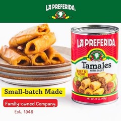 Canned Tamales Beef Pork 15 Oz Pack of 2 Ready to Eat Mexican Red Sauce