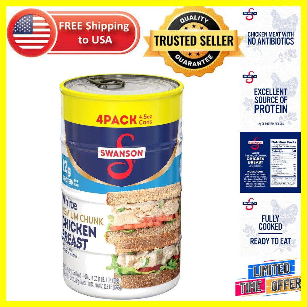 Swanson Ready-to-Eat Canned Chicken Breast, 4.5 oz Cans – Healthy Protein Source