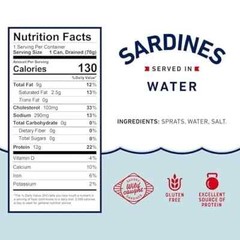Beach Cliff Sardines in Water, Wild Caught, 3.75 oz Can, Pack of 12