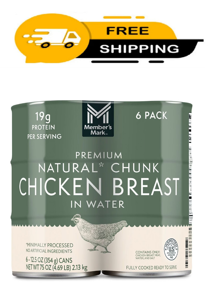 Members Mark Natural Chunk Chicken Breast in Water 6 Pk 12.5oz Cans 19g Protein
