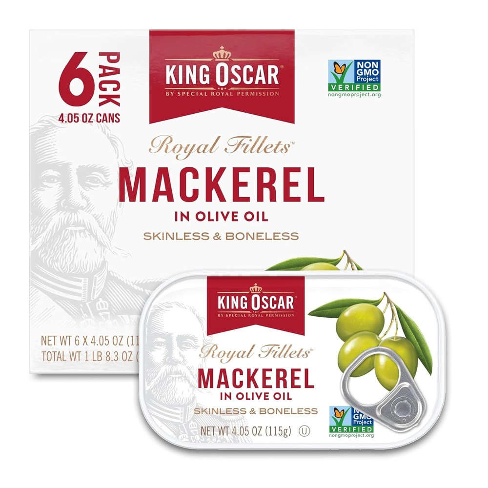 King Oscar Mackerel 4.05oz Cans (6 Pack) – Olive Oil, Wild-Caught, High Protein