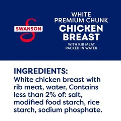 Swanson White Premium Chunk Chicken Breast with Rib Meat in Water, 4.5 oz. (Pack