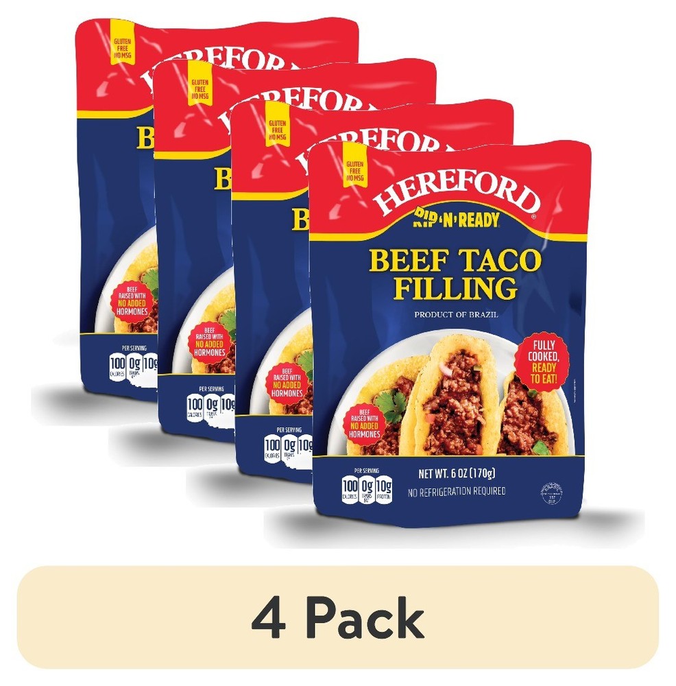 (4 pack) Cooked Beef Taco Filling, Shelf Stable Pouch, 6 oz