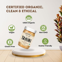 Organic Tahini Paste 16 oz (1lb) – Unhulled White Sesame Tahini Dressing – USDA
