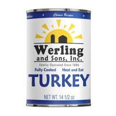 6 Cans- Werling & Sons Fully Cooked Canned Turkey Meat 14.5 Oz Heat & Eat Food