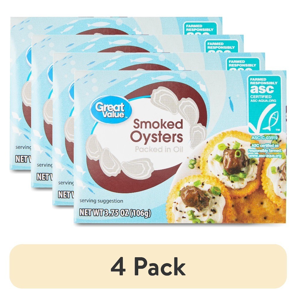 Smoked Oysters in Pure Olive Oil Canned Seafood 3.75 oz 4 Pack