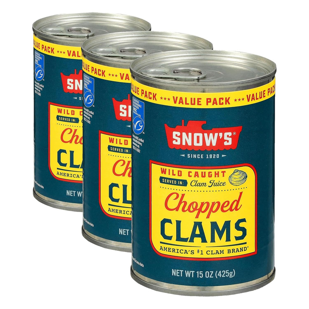 Snows Wild Caught Chopped Clams 15oz Can in Clam Juice Gluten Free 3Pack