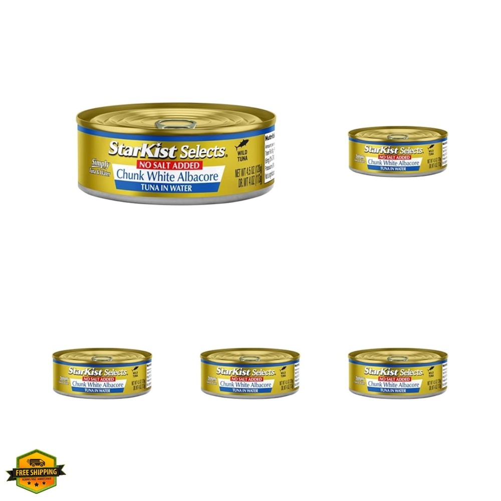 Selects No Salt Added Chunk White Albacore Tuna in Water – 4.5 oz Can Pack of 5