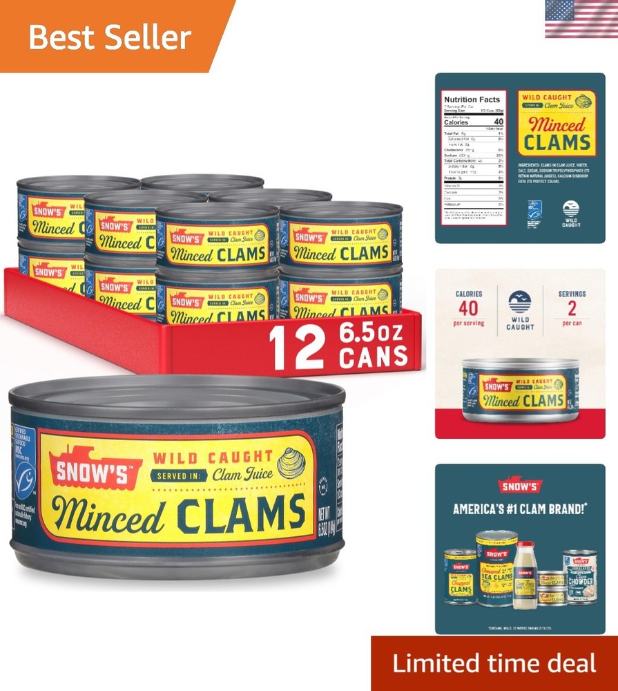 6.5 oz Minced Clams in Clam Juice – Pack of 12, 99% Fat Free, Easy Meal Starter