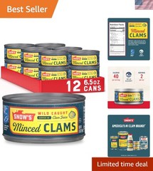 6.5 oz Minced Clams in Clam Juice – Pack of 12, 99% Fat Free, Easy Meal Starter
