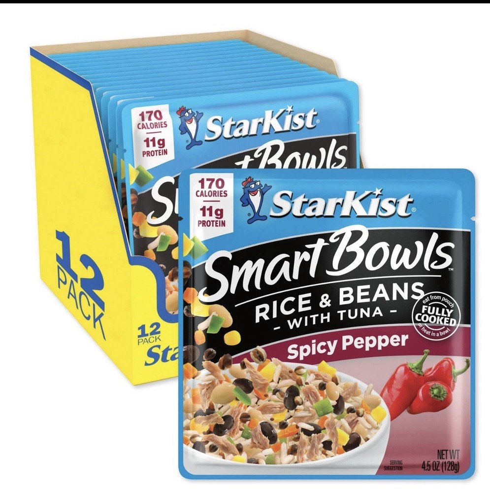 Smart Bowls Spicy Pepper 4.5 oz Pouch Pack of 12 – Rice & Beans with Tuna