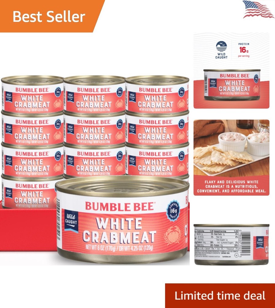 Premium White Flake Crabmeat – Succulent & Flavorful – 6 oz Can Pack of 12