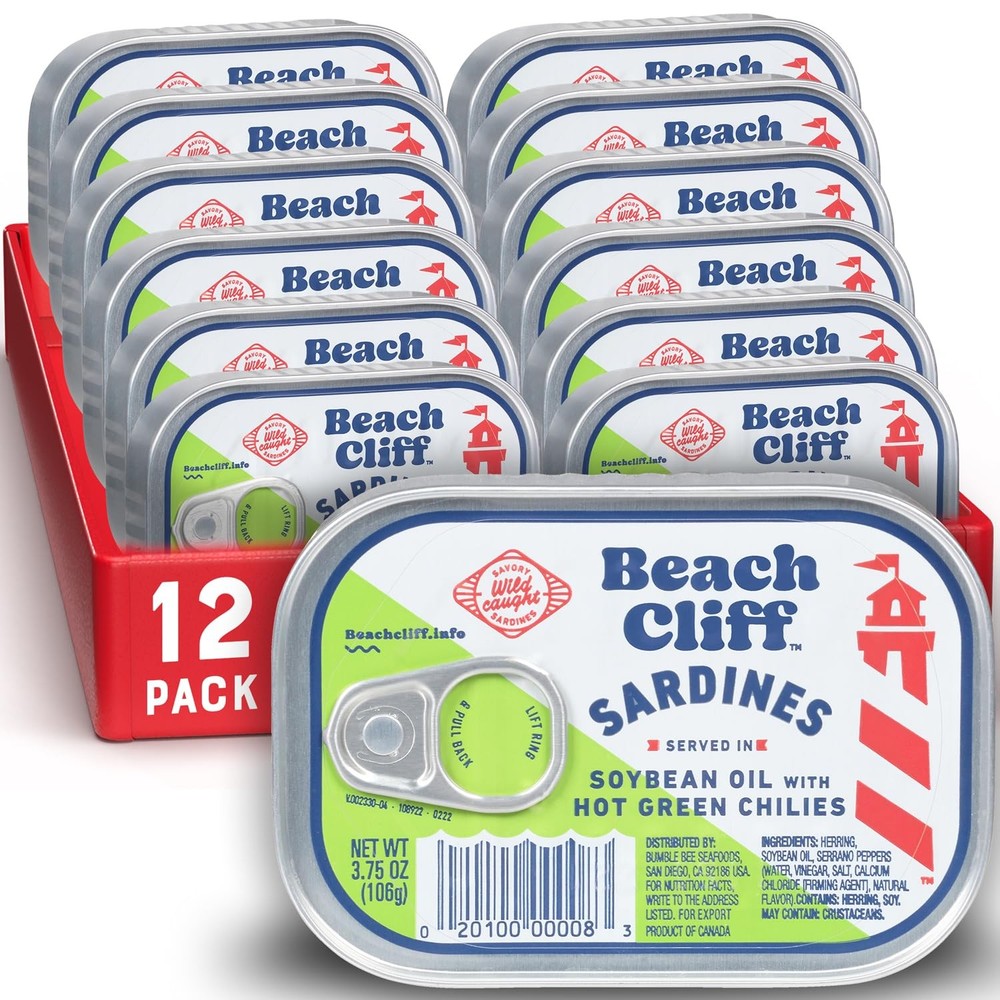 Beach Cliff Wild Caught Sardines in Soybean Oil with Hot Green Chilies, 3.75 …
