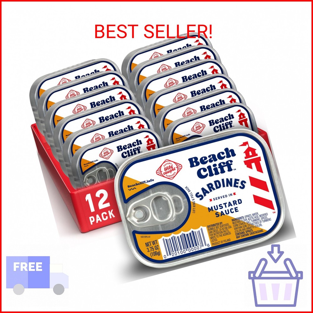Beach Cliff Wild Caught Sardines in Mustard Sauce, 3.75 oz Can (Pack of 12) – 16