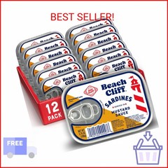 Beach Cliff Wild Caught Sardines in Mustard Sauce, 3.75 oz Can (Pack of 12) – 16