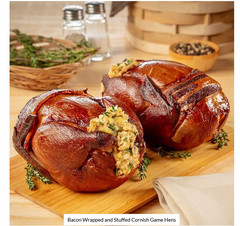 (4) Bacon Wrapped AND Stuffed Cornish Hens