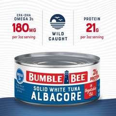 (6 pack) Bumble Bee Solid Albacore Tuna in Oil, 21g Protein per Serving, 12 oz