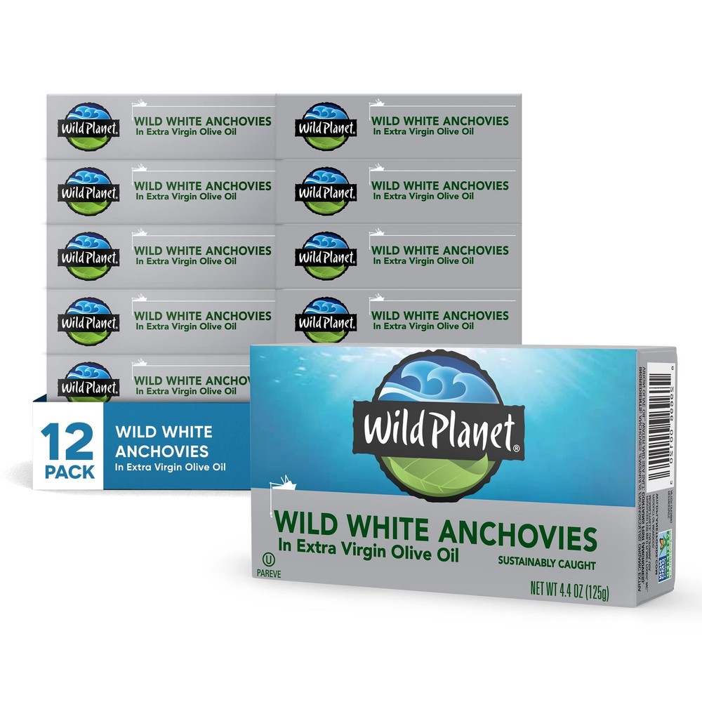 Wild Planet White Anchovies in Extra Virgin Olive 4.4 Ounce (Pack of 12)