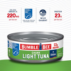 Bumble Bee Chunk Light Tuna in Water, 5 Oz Cans (Pack of 24) – Wild Caught Skipj