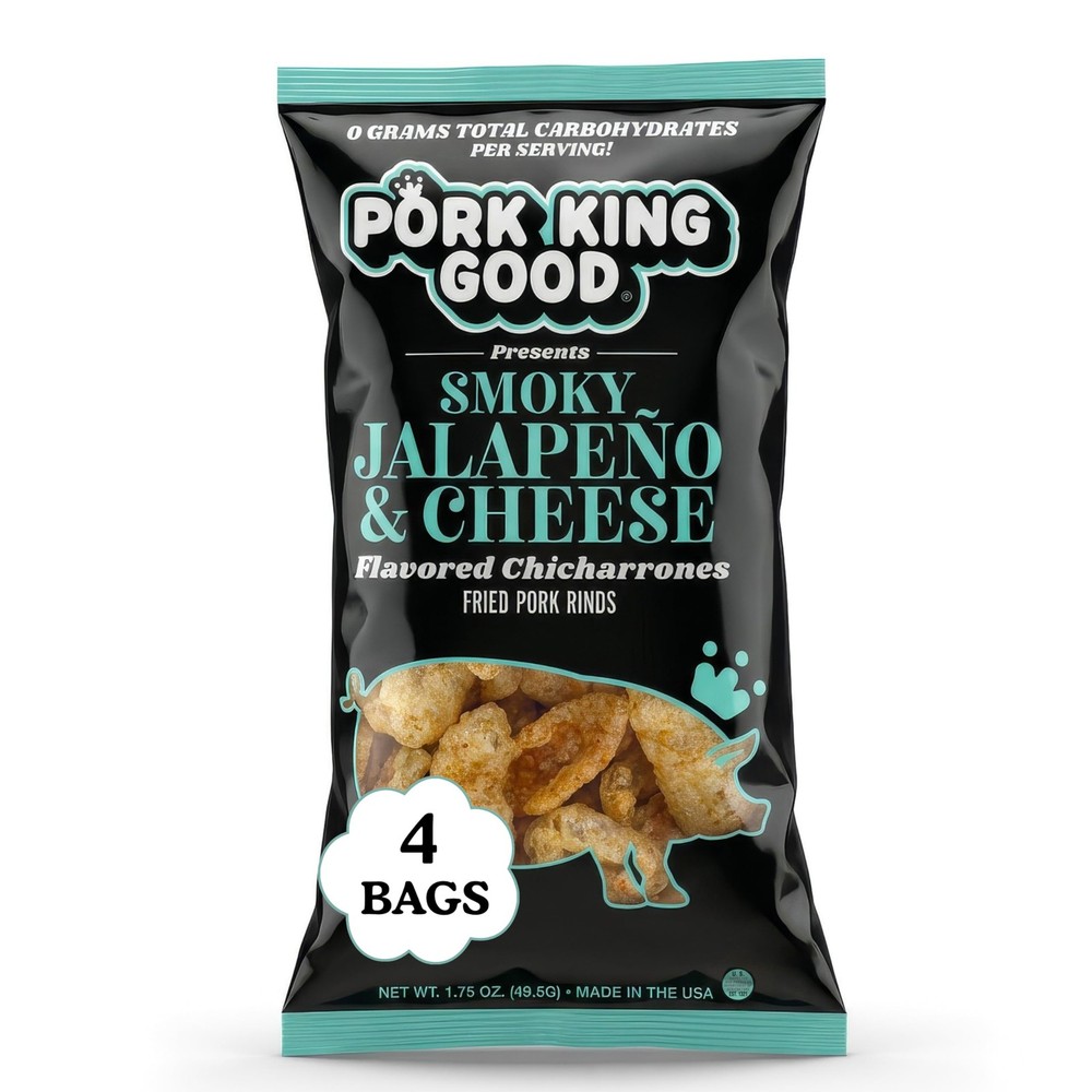 Smoky Jalapeño & Cheese Pork Rinds (Chicharrones) (4 PACK) Keto Snacks