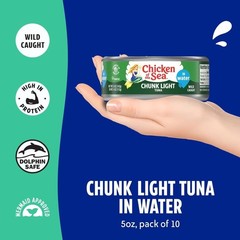 Chunk Light Tuna in Water, 5 oz Cans, 10-Pack, High Protein, Ready to Eat, Easy
