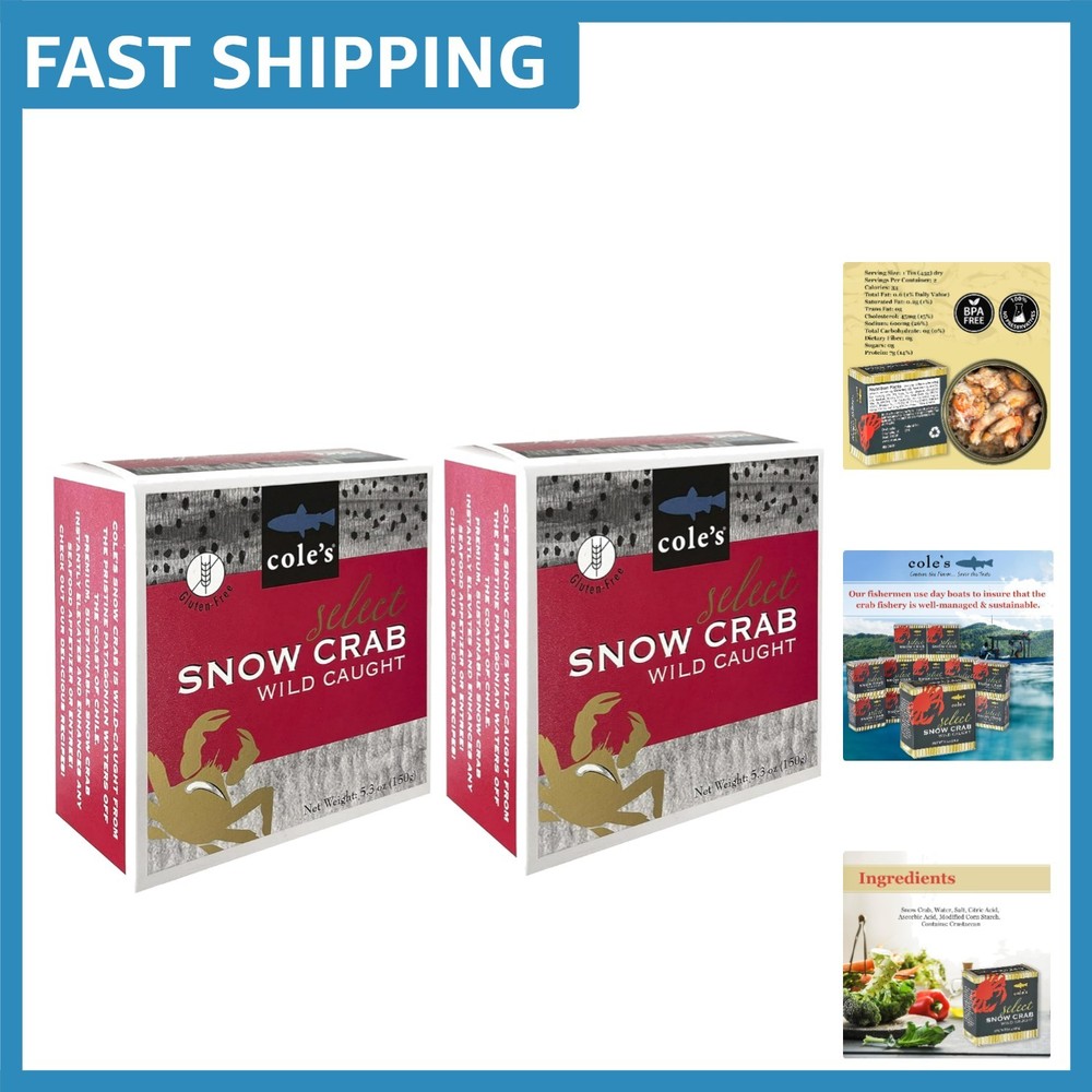 Ready-to-Eat Wild-Caught Snow Crab Meat – 5.3 oz Can, Perfect for Salads & Dips