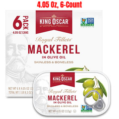 King Oscar Mackerel in Olive Oil, 4.05 Ounce Can, 6-Pack, Skinless & Boneless