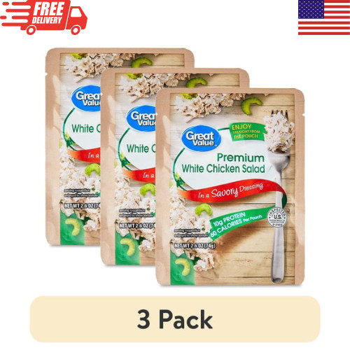 Great Value Premium White Chicken Salad Pouch Ready To Eat 2.6 Oz 3 Pack