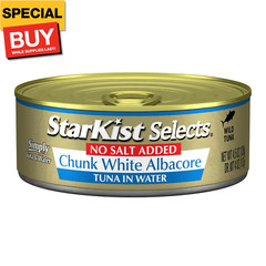 Selects No Salt Added Chunk White Albacore Tuna in Water, 4.5 oz (12 Pack) Canne
