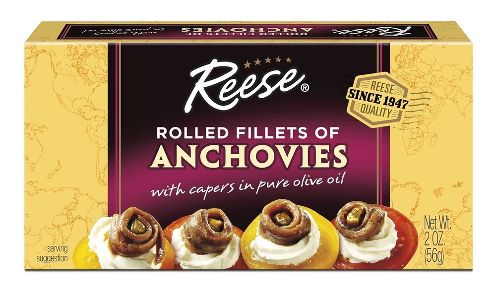Reese Rolled Anchovies 2 Ounce Tins Pack of 10