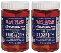 Bay View Smoked Pickled Mild Bologna Bites Beef Pork Gluten Free, 8 oz (2 Jars)