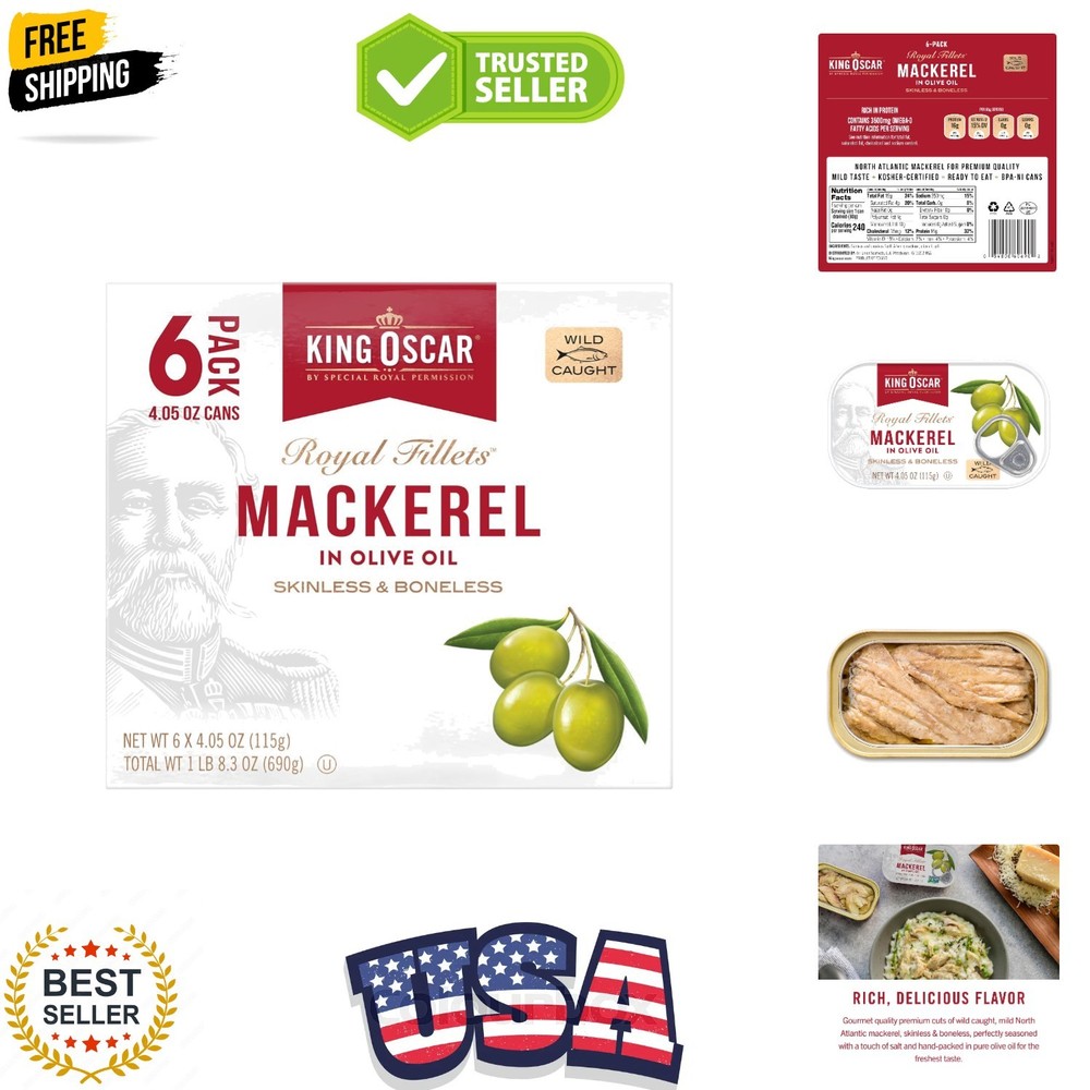 Mackerel in Olive Oil, 4.05 Ounce Can Pack of 6, Packaging May Vary, Skinless…