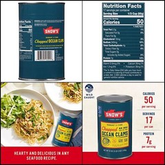 Snow’s Ocean Chopped Clams Canned, 51 oz Can – 7g Protein per Serving – Gluten F