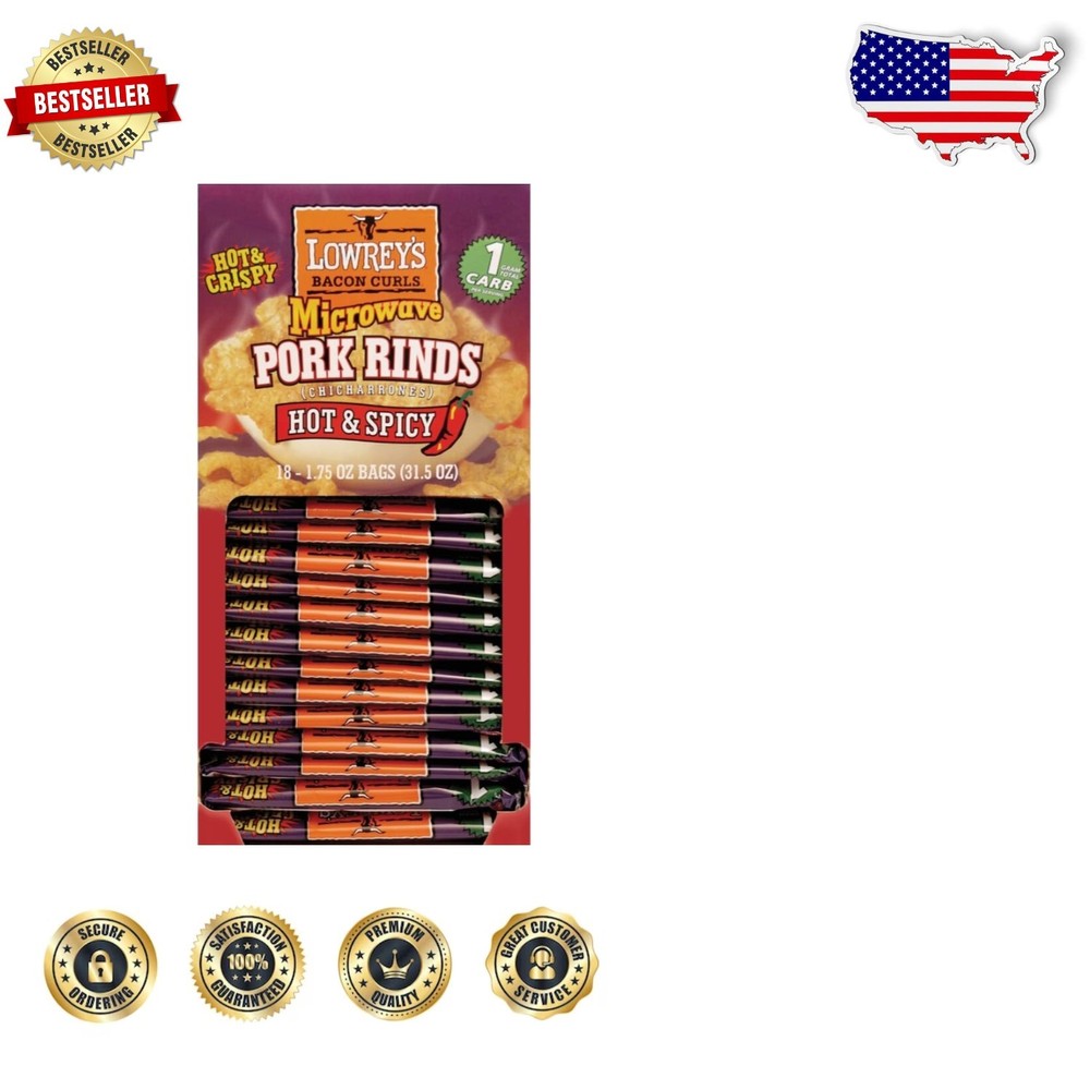 Hot Spicy Microwave Pork Rinds 18 Pack 1.75oz Low Fat American Flavor