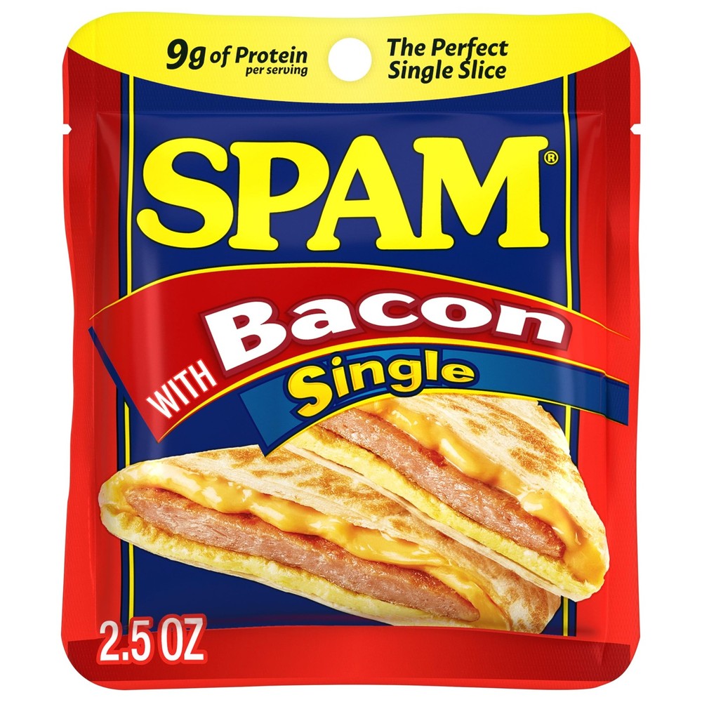 SPAM Single Bacon 2.5oz Individual Pouch Pack of 12 Fully Cooked Pork and Ham