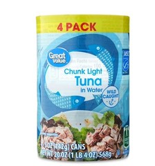 6 pack Great Value Chunk Light Tuna in Water, 5 oz, 4 Pack