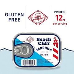 Beach Cliff Sardines in Water, Wild Caught, 3.75 oz Can, Pack of 12