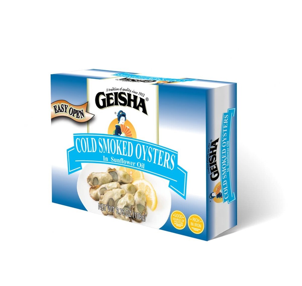 GEISHA Cold Smoked Oysters in Sunflower Oil 3.75ozPack of 12 Smoked Oysters |…