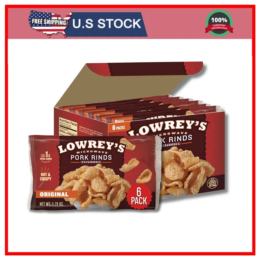 Lowrey’s Microwave Pork Rinds Original Chicharrones 1.75 oz Pack of 6