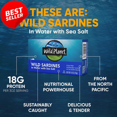 12pk Wild Sardines in Water 4.4oz Cans w/ Sea Salt Non-GMO Sustainable Fish – US