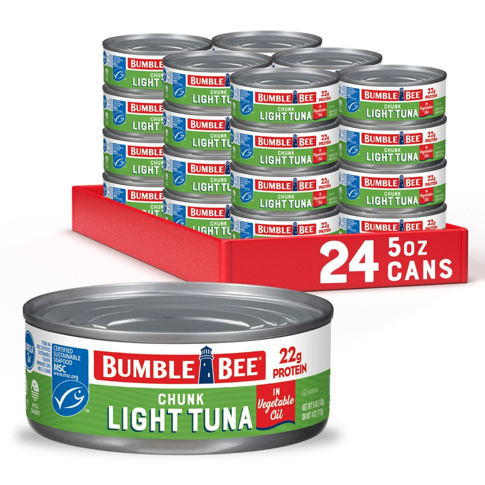 (24 pack) Bumble Bee Chunk Light Tuna in Vegetable Oil Wild Caught Skipjack Tuna