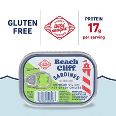 Beach Cliff Wild Caught Sardines in Soybean Oil with Hot Green Chilies, 3.75 …