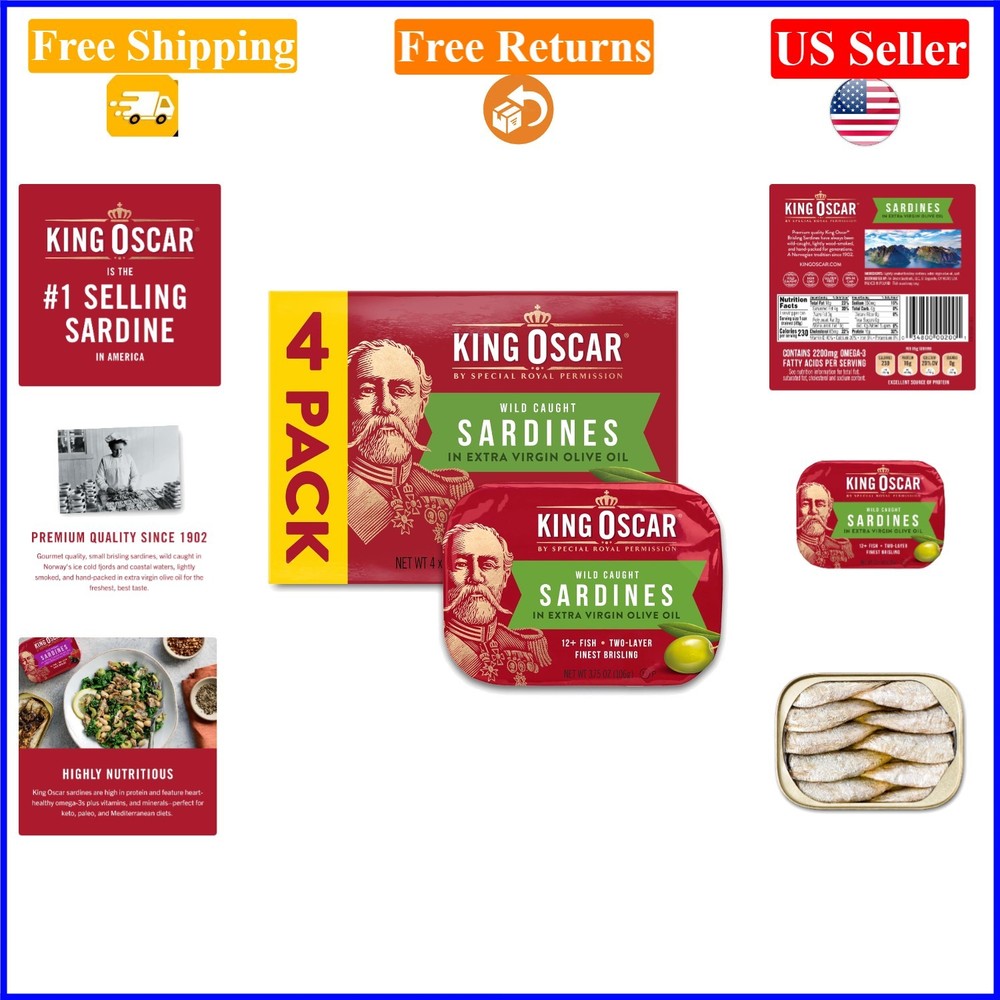 Wild Caught Norwegian Sardines in Extra Virgin Olive Oil 4-Pack, 3.75 oz