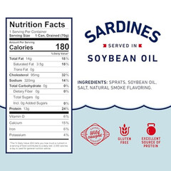 Wild Caught Sardines in Soybean Oil, 3.75 Oz Can (Pack of 12) – 14G Protein per