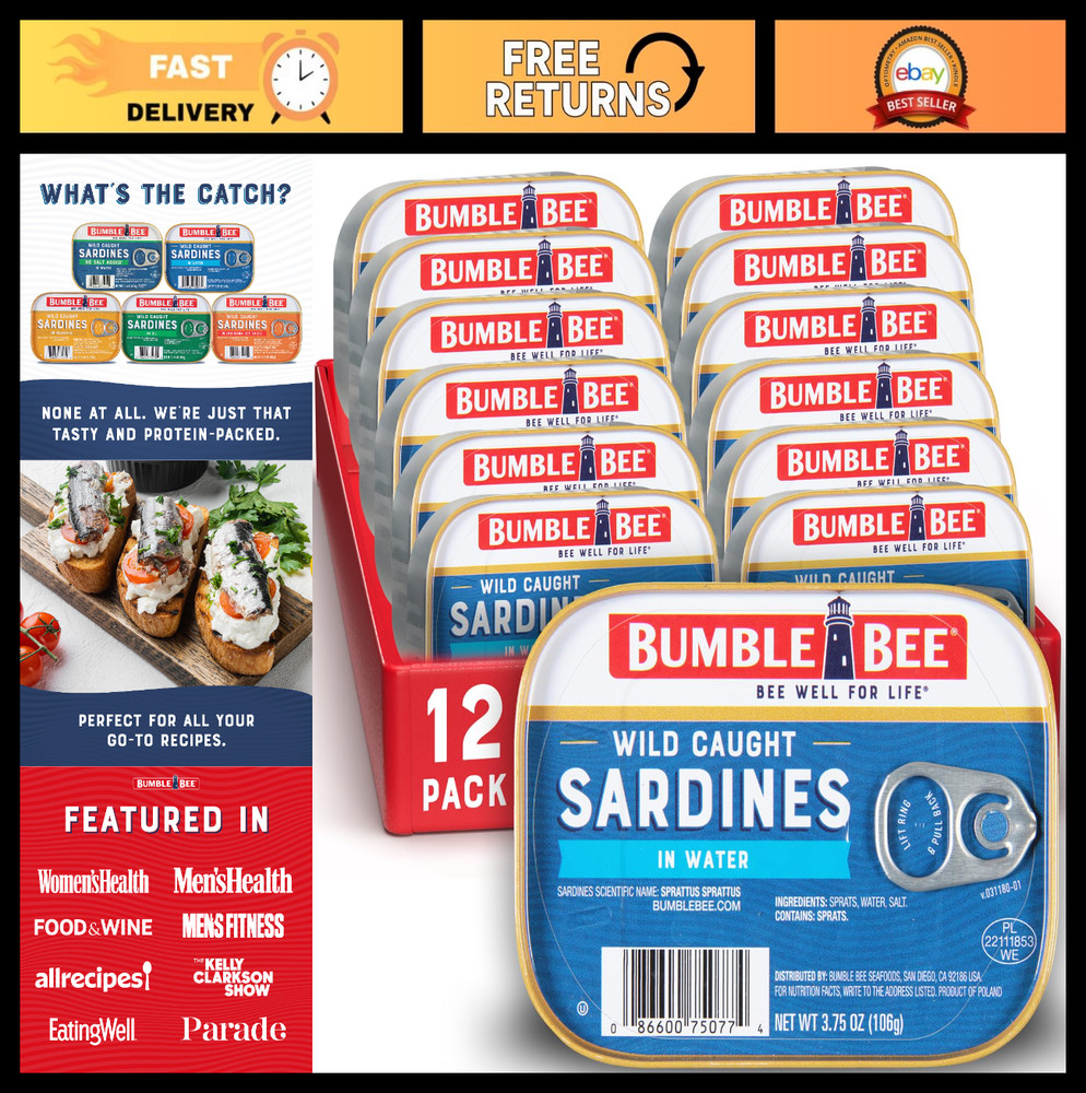 Wild Caught Sardines in Water, 3.75 oz Tin (12 Pack) – Gluten Free, Keto, Kosher