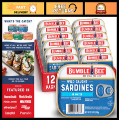 Wild Caught Sardines in Water, 3.75 oz Tin (12 Pack) – Gluten Free, Keto, Kosher