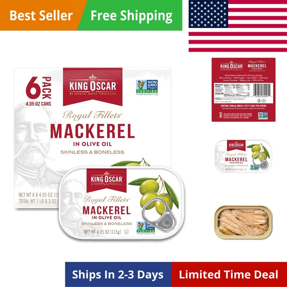Mackerel in Olive Oil, 4.05 Ounce Can Pack of 6, Packaging May Vary, Skinless…