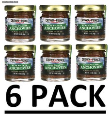6 PACK – Crown Prince Natural Flat Fillets of Anchovies in Pure Olive Oil 1.5 oz