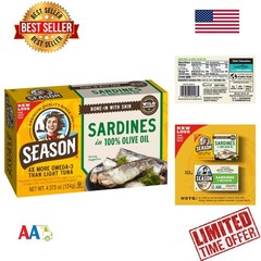 Sardines in Olive Oil 4.37oz x 24 Cans Wild Caught Omega-3 Protein