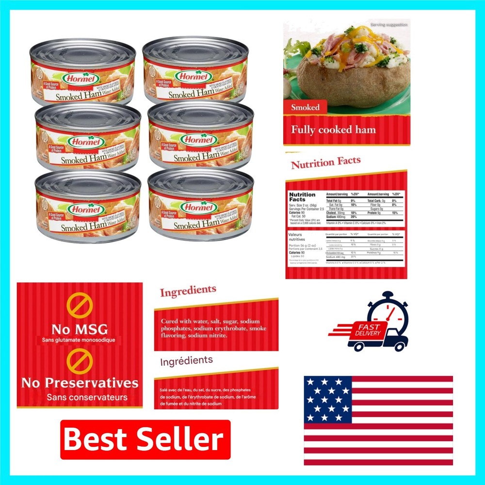 Convenient 5oz Cans of Smoked Ham (Pack of 6) – Protein Rich & Allergen-Free